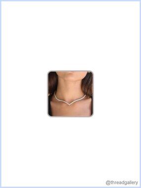 Rhinestone V-Shape Choker Necklace Tennis Chain Adjustable